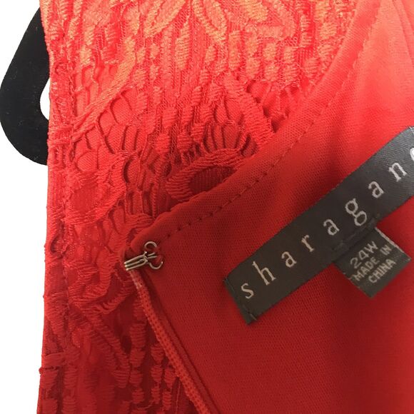 NWT Sharagano New York Women's Poppy Colored Fully Laced Midi Dress  Size 24 W - Picture 7 of 11